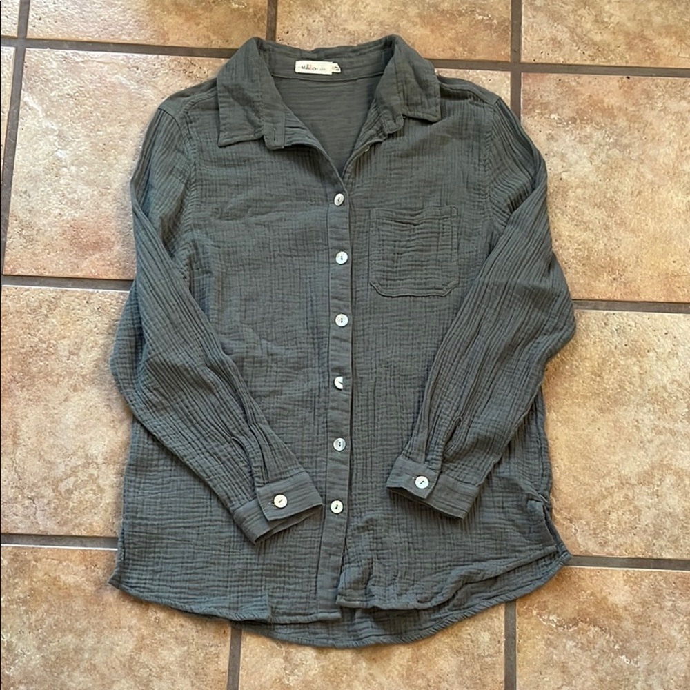Millibon olive Green gauzey Button Down Shirt Classic Collar